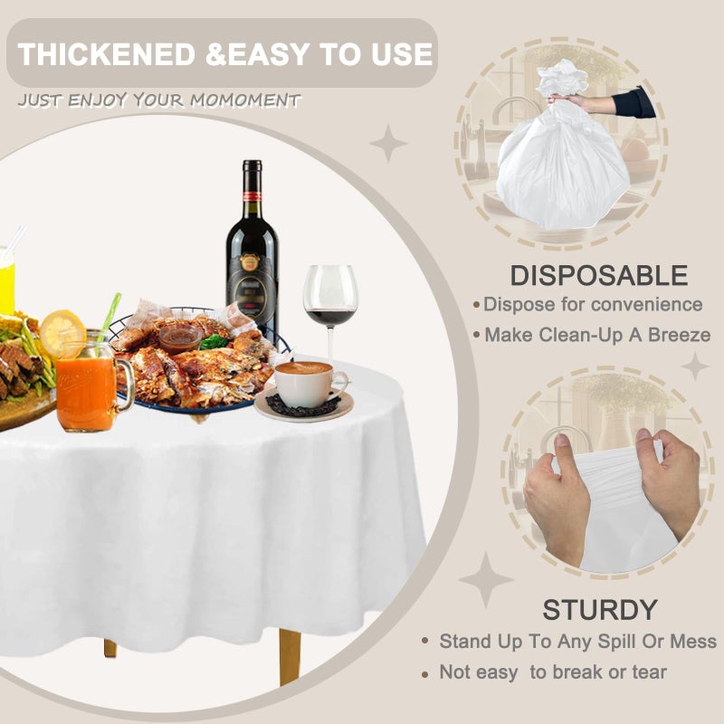 DZ D&Z Plastic Table Cloth Disposable, 12 Pack White Round Tablecloth Individually Wrapped for Indoor&Outdoor, 84 Inch Table Cover for Party, Picnic, Birthday, Wedding & Dinner - Image 3